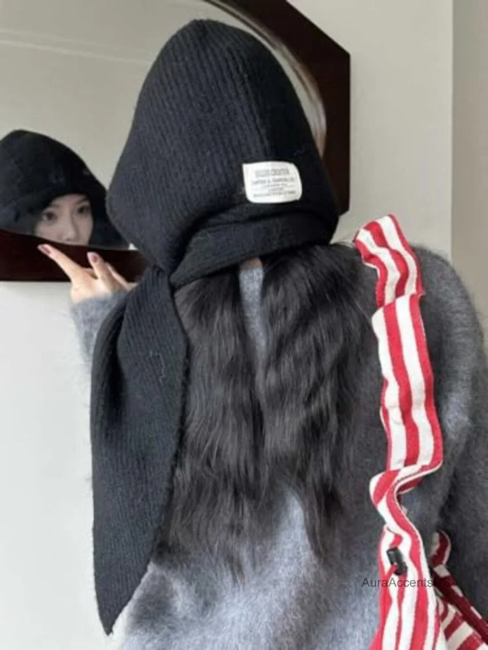 Women's Winter Knitted Beanie Balaclava Hooded Scarf Hat Neck Warmer